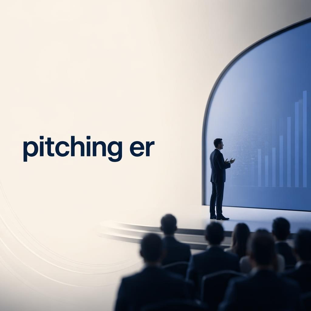 16:9 Section-Divider-Slide mit Titelplatzhalter pitching er, abstrakter Präsentationsbühne in Blau und Creme