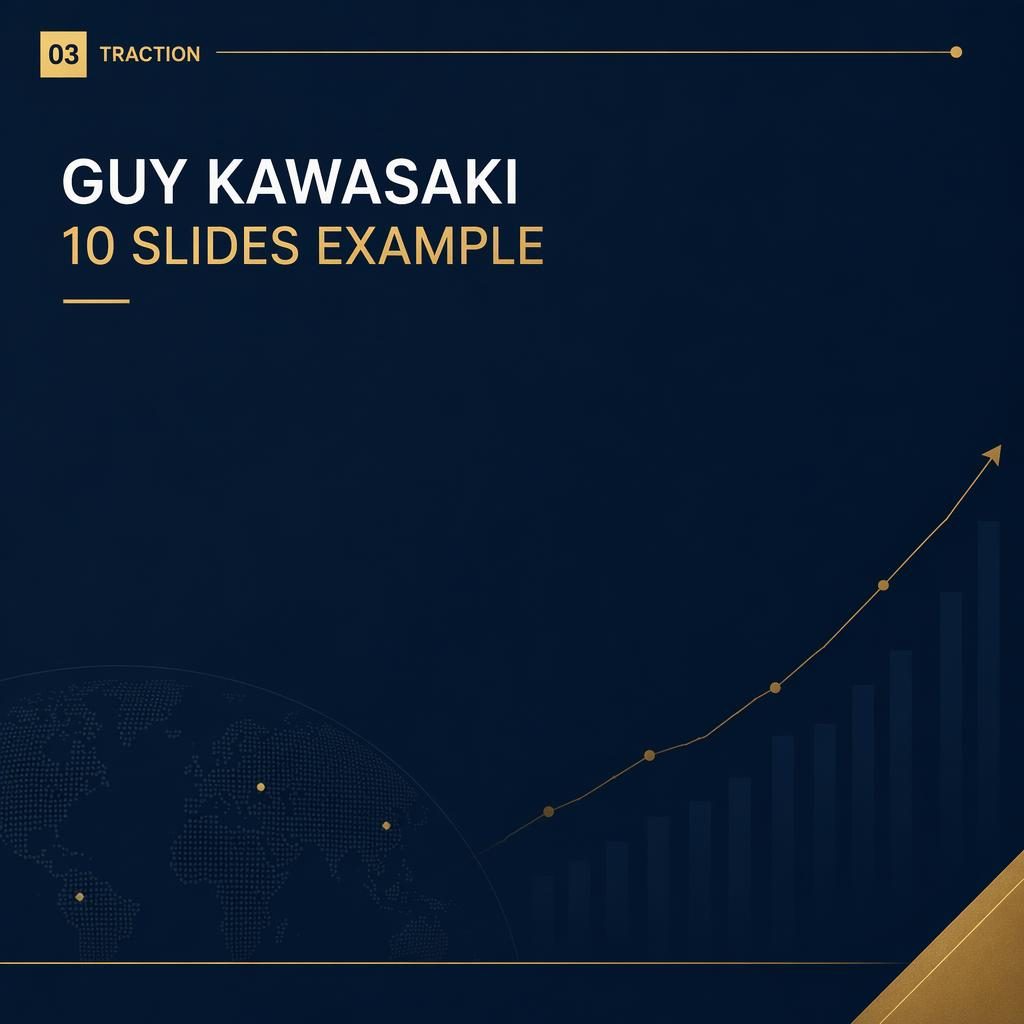Dark professional pitch deck traction slide in navy and gold, 16:9 layout with clean placeholder title and subtle pattern