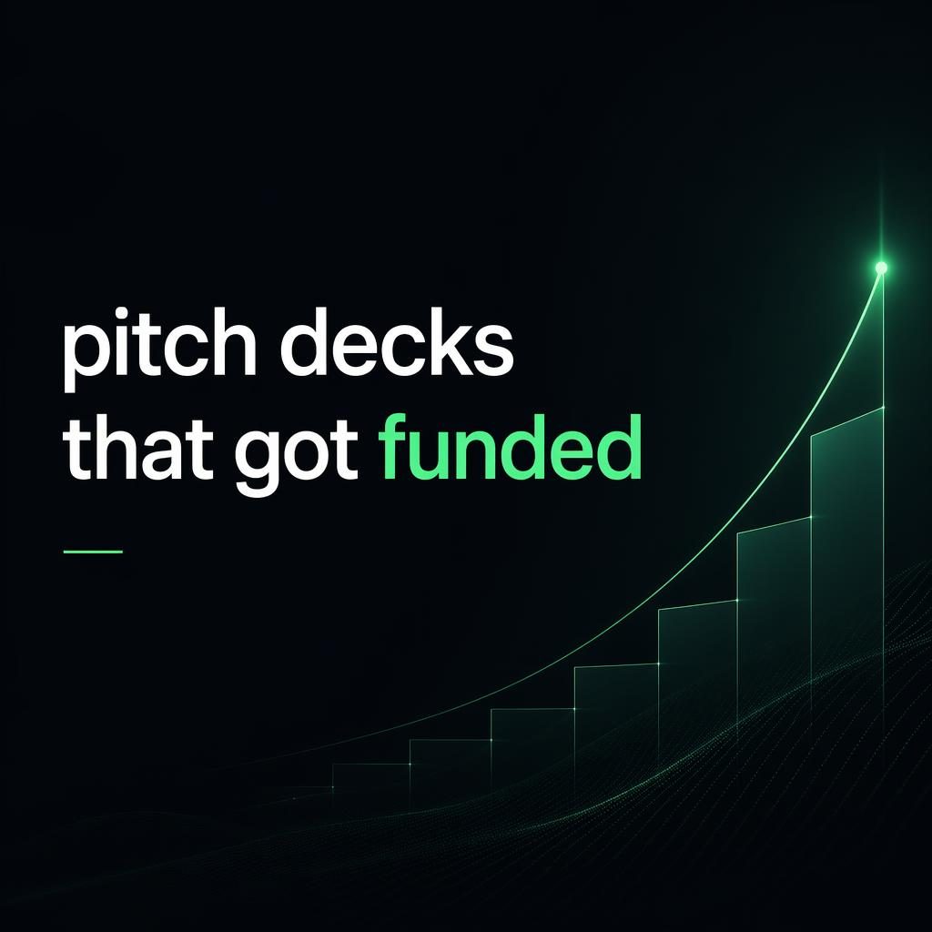 Dark mode investor pitch-deck title slide with neon accents, elegant placeholder typography, and subtle abstract background.