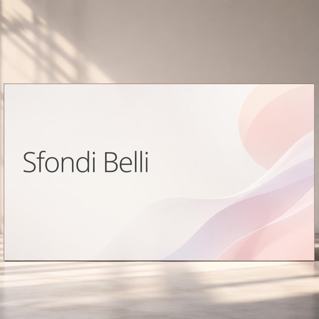 Mockup fotorealistico di slide divisoria 16:9 con titolo Sfondi Belli, stile swiss minimal e sfondo astratto pastello