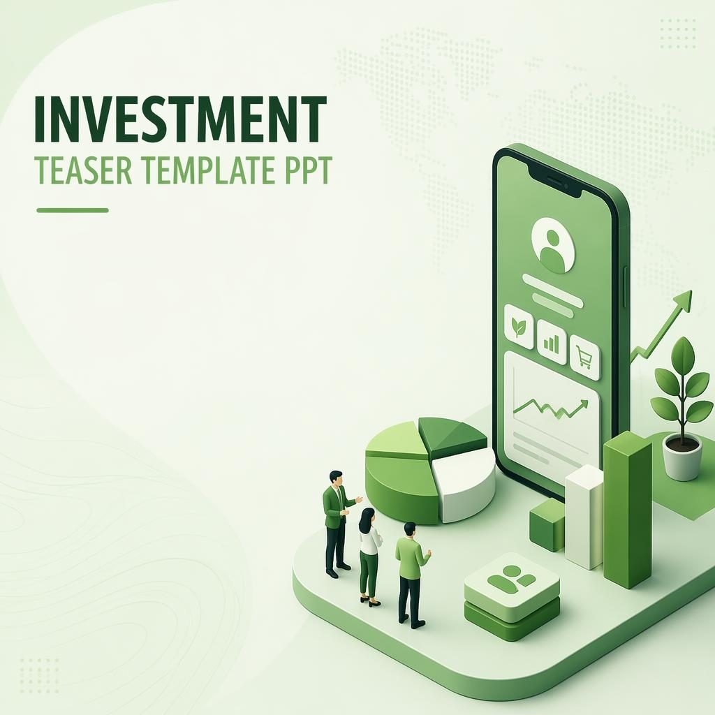 Isometric 3D pitch deck slide showing a climate green TAM market size layout with placeholder title in 16:9 format.