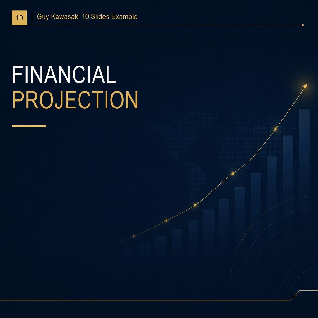 Dark professional fintech pitch deck slide in navy and gold, 16:9 layout with placeholder title and subtle finance pattern