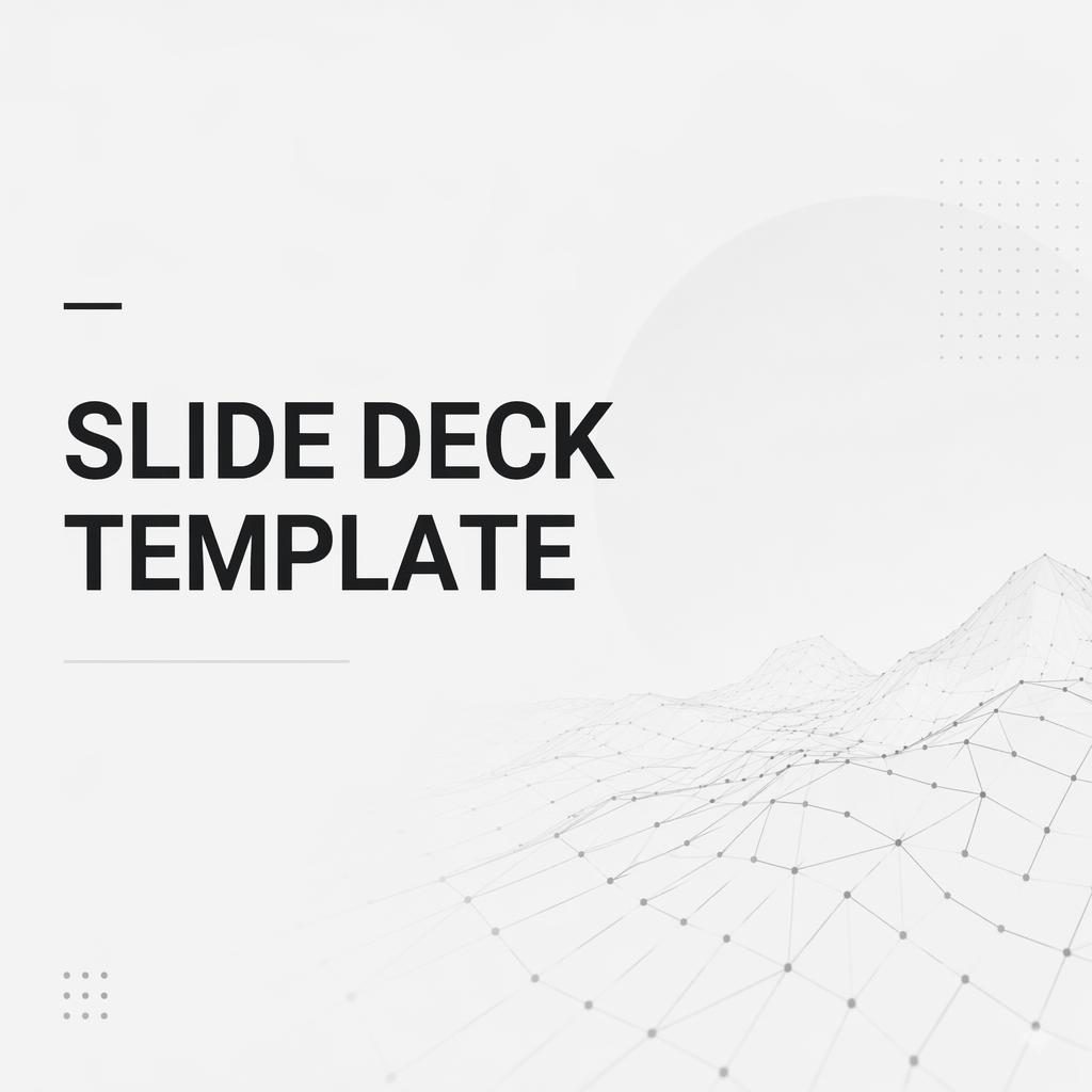 Minimal monochrome 16:9 AI/ML traction slide deck template with clean placeholder title and subtle geometric background.