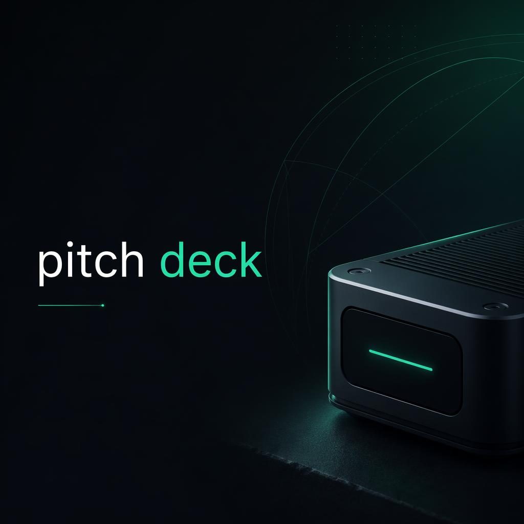 16:9 investor pitch deck solution slide with dark background, neon accents, placeholder title, and subtle abstract pattern
