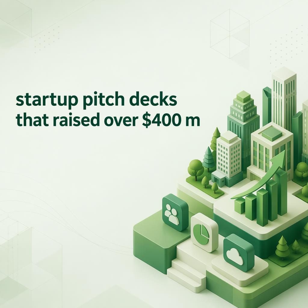 Isometric 3D business model pitch-deck slide in a climate green palette with placeholder title, subtle pattern, and wide empty space.