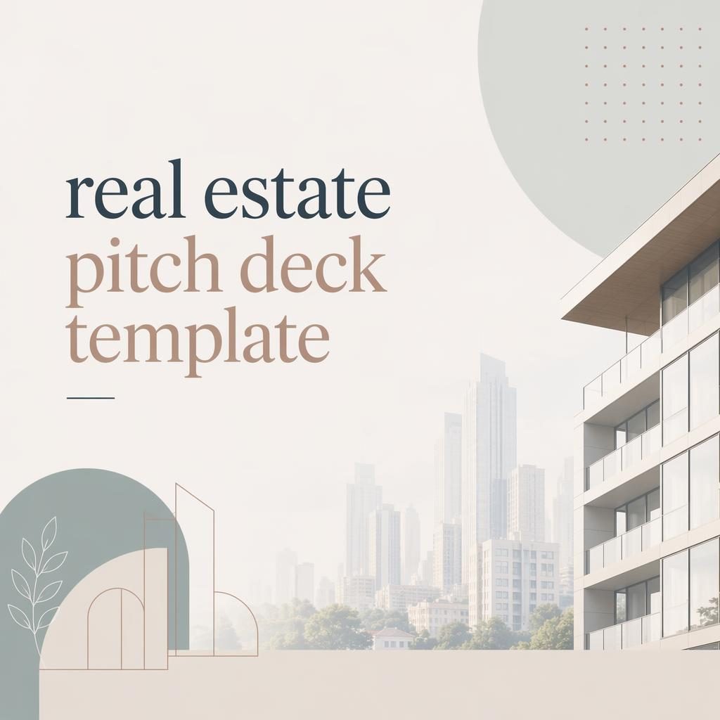 Editorial-style team slide illustration for a real estate pitch deck template with soft pastel colors, 16:9 layout, and ample negative space.