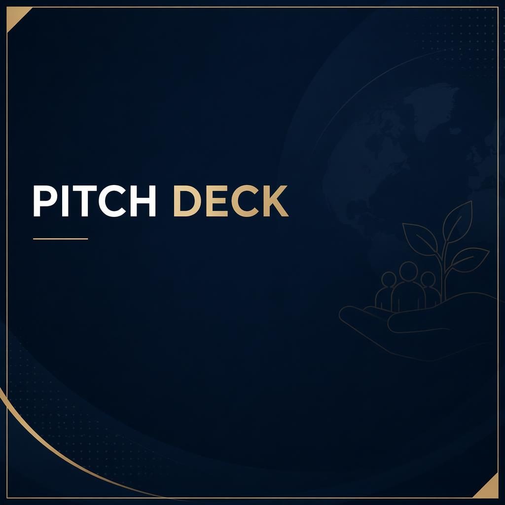 Dark professional 16:9 pitch deck business model slide with navy and gold palette, placeholder title, subtle pattern, empty space