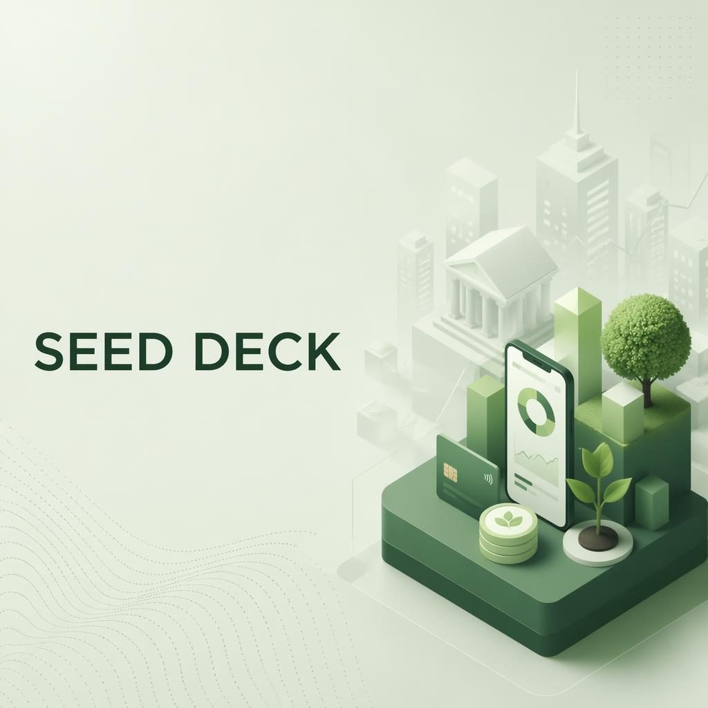 Isometric 3D fintech section divider slide in a climate green palette with placeholder title, subtle pattern, and wide empty space