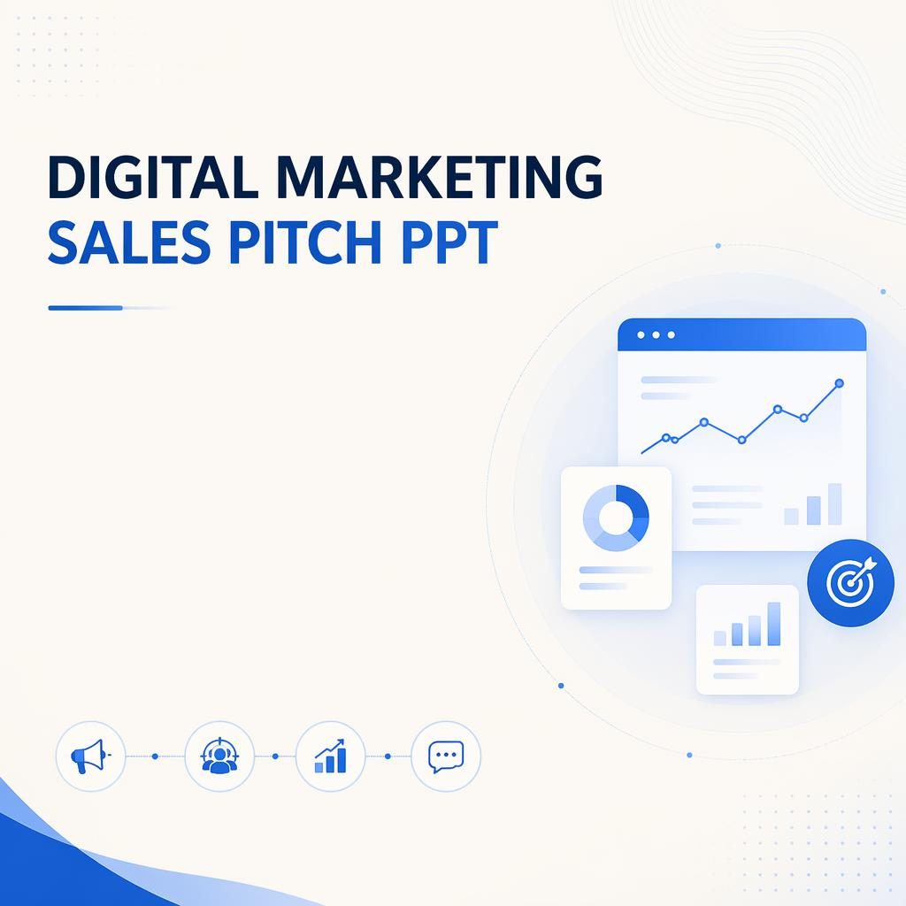 16:9 AI pitch deck business model slide in tech blue and cream with clean placeholder title and subtle abstract pattern