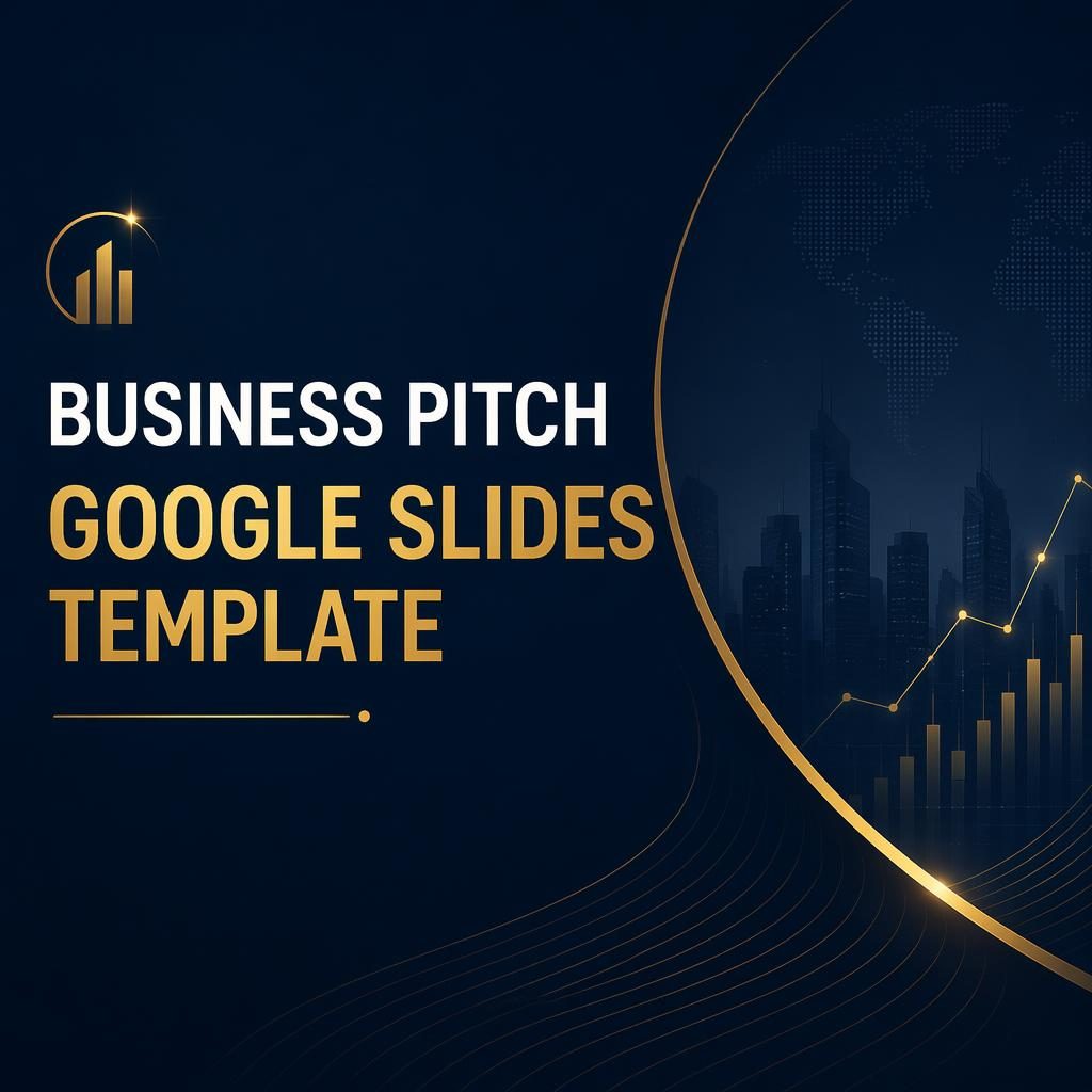 Dark navy and gold fintech pitch deck title slide in 16:9 format with clean placeholder typography and subtle background pattern.