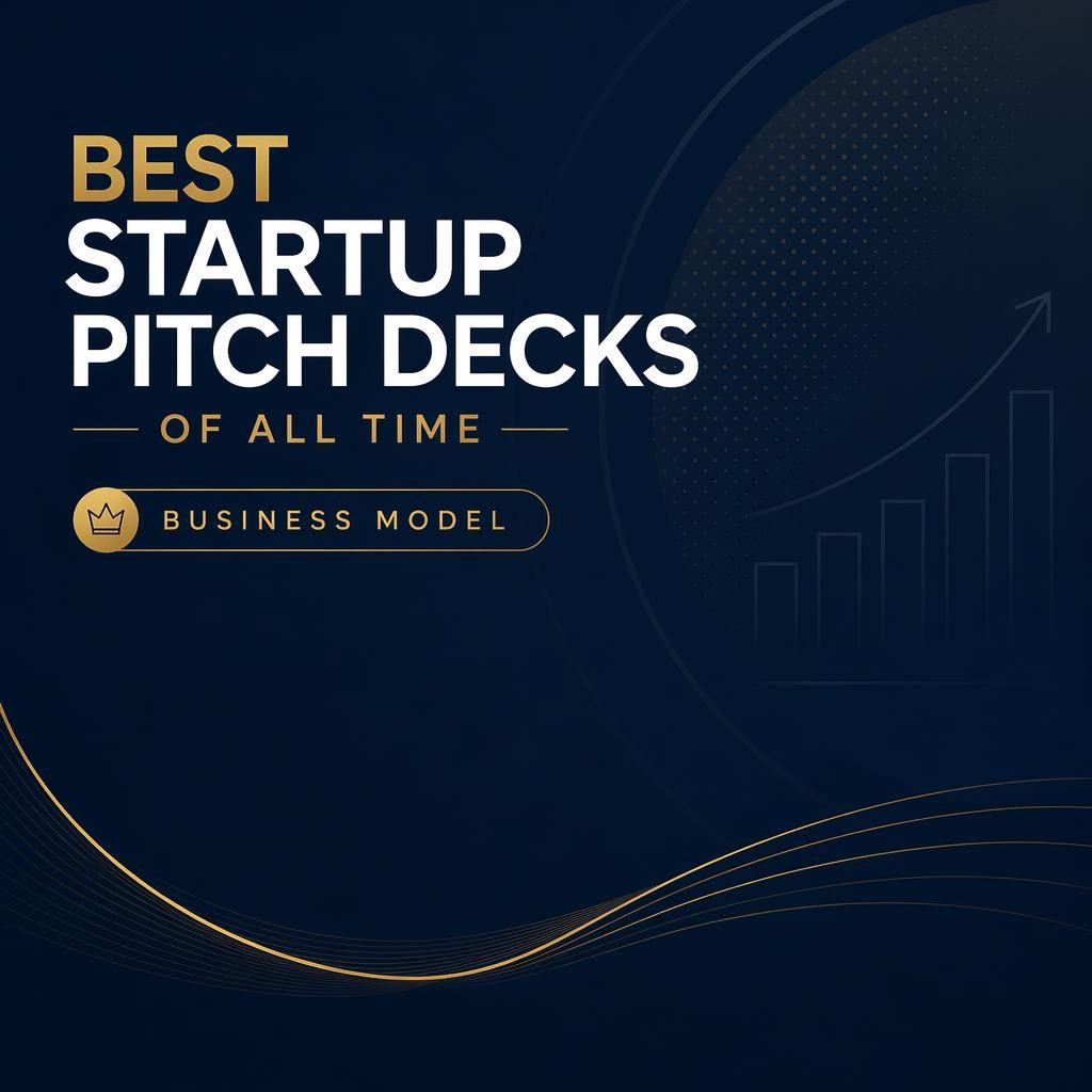 Dark navy and gold 16:9 pitch deck slide with placeholder title, subtle background pattern, and ample negative space