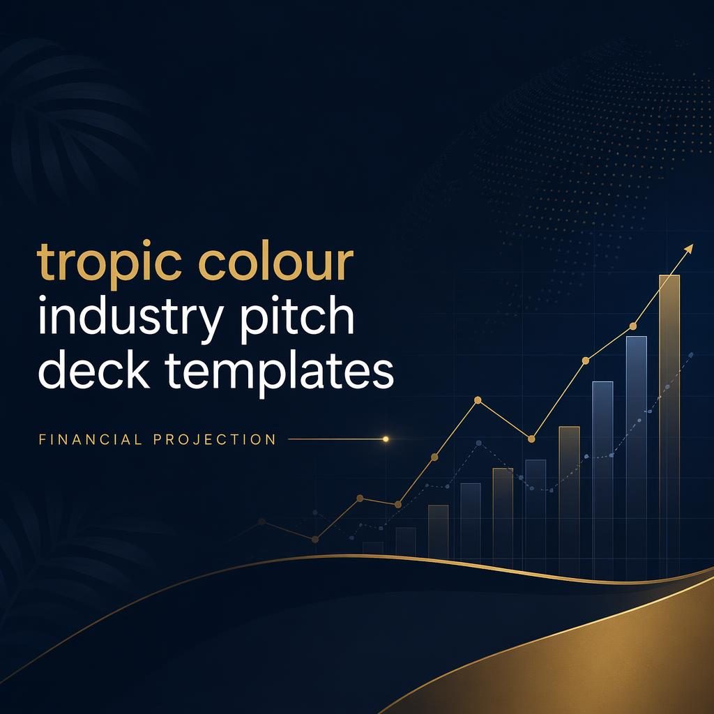 Dark professional fintech pitch-deck slide in navy and gold, widescreen layout with placeholder title and subtle financial background pattern.