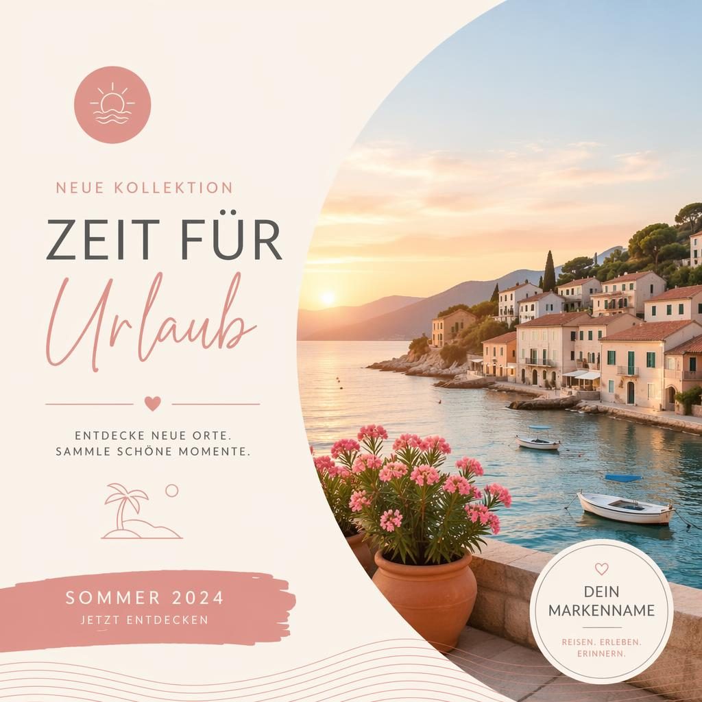 Minimalistische 6x4-Urlaub Postkarte in Pastelltönen mit festlicher Stimmung und klarer Platzhalter-Typografie