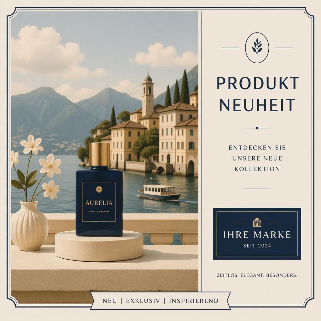 Elegantes 6x4-Postkartendesign in Creme und Navy mit minimalistischer Illustration und klarer Platzhalter-Typografie