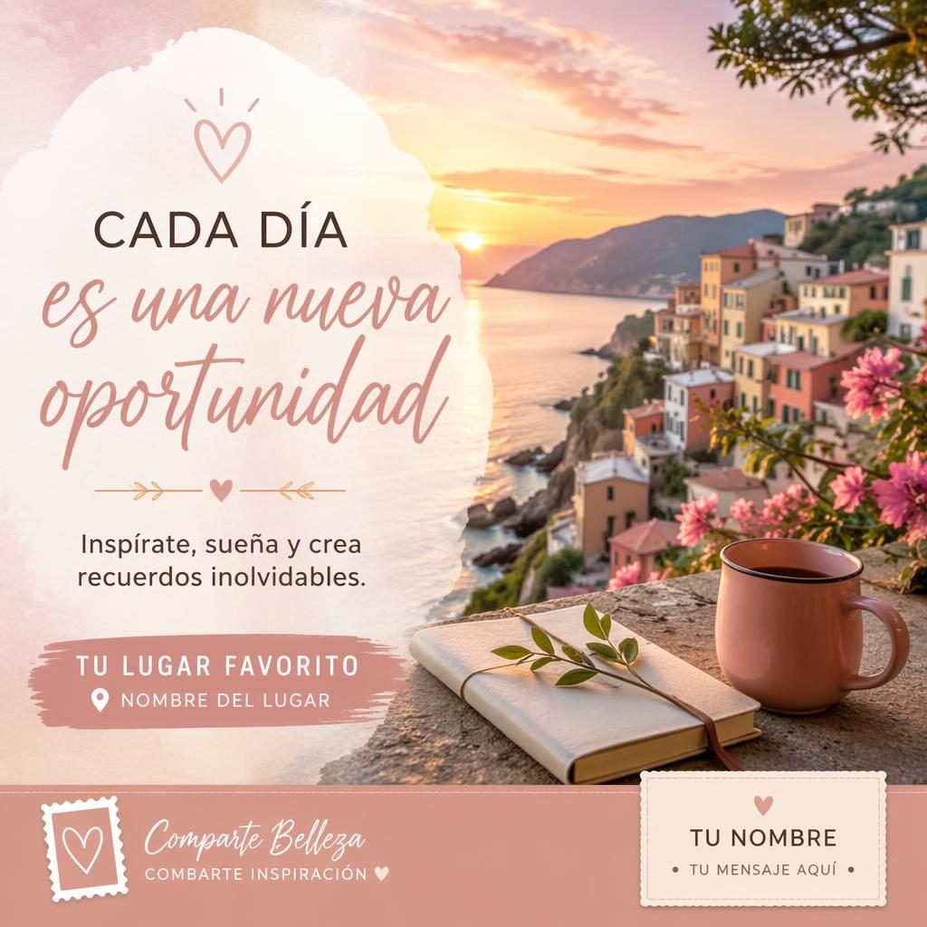 Diseño de postal 6x4 con foto cálida en tonos pastel, tipografía de marcador de posición y estilo motivacional