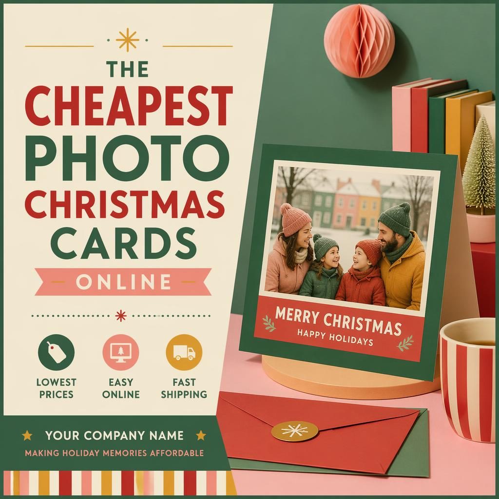 6x4 event invitation postcard with playful holiday illustration, Wes Anderson palette, clean placeholder typography