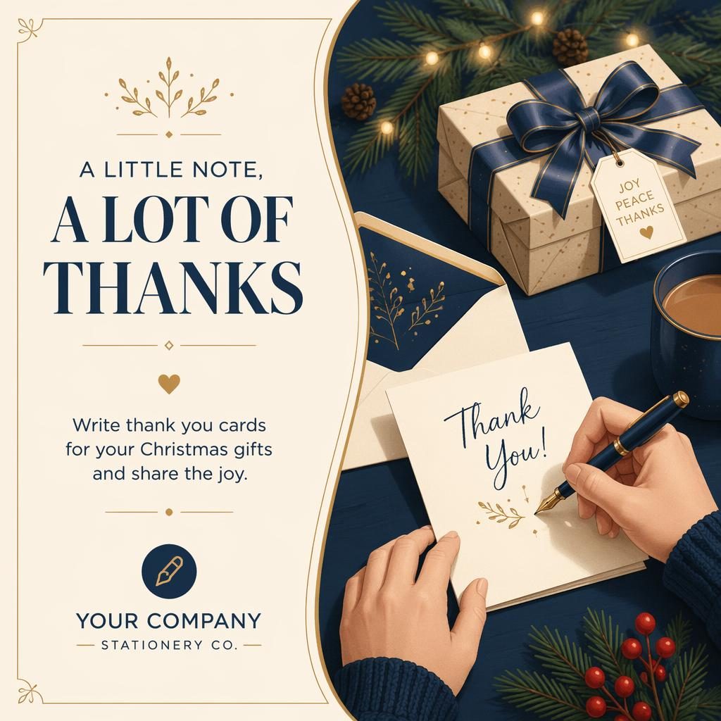 Illustrated 6x4 postcard in cream and navy with elegant placeholder typography and refined minimal holiday card styling.