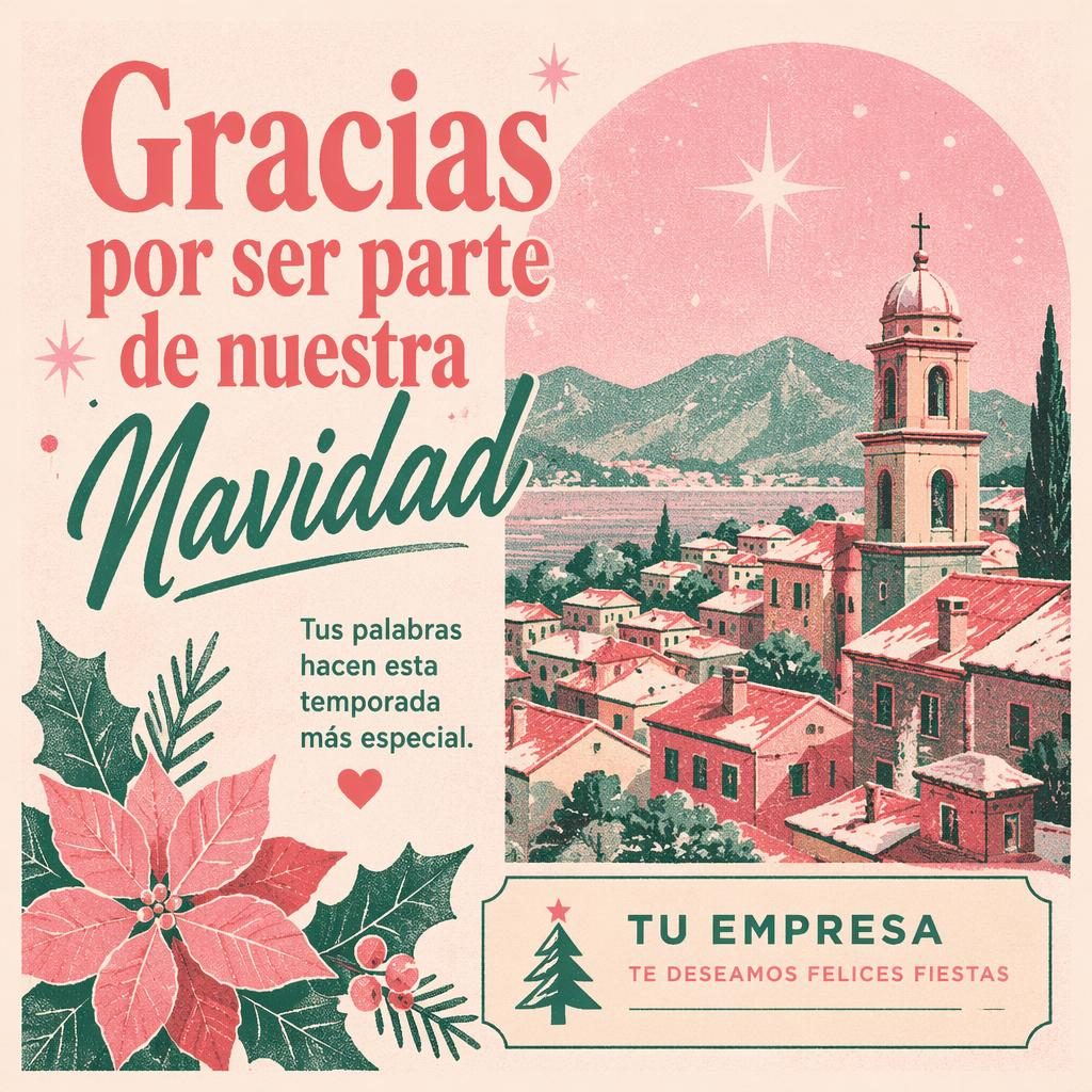Postcard 6x4 de agradecimiento con ilustración risograph, paleta pastel romántica y tipografía de marcador legible