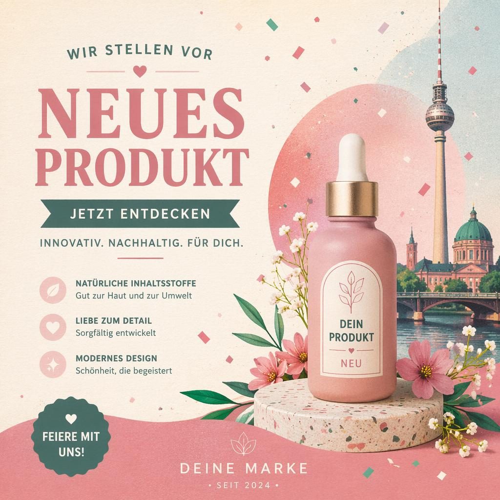 6x4-Postkarte im Risograph-Stil mit pastelliger Feststimmung, klarer Platzhalter-Typografie und Produktlaunch-Layout