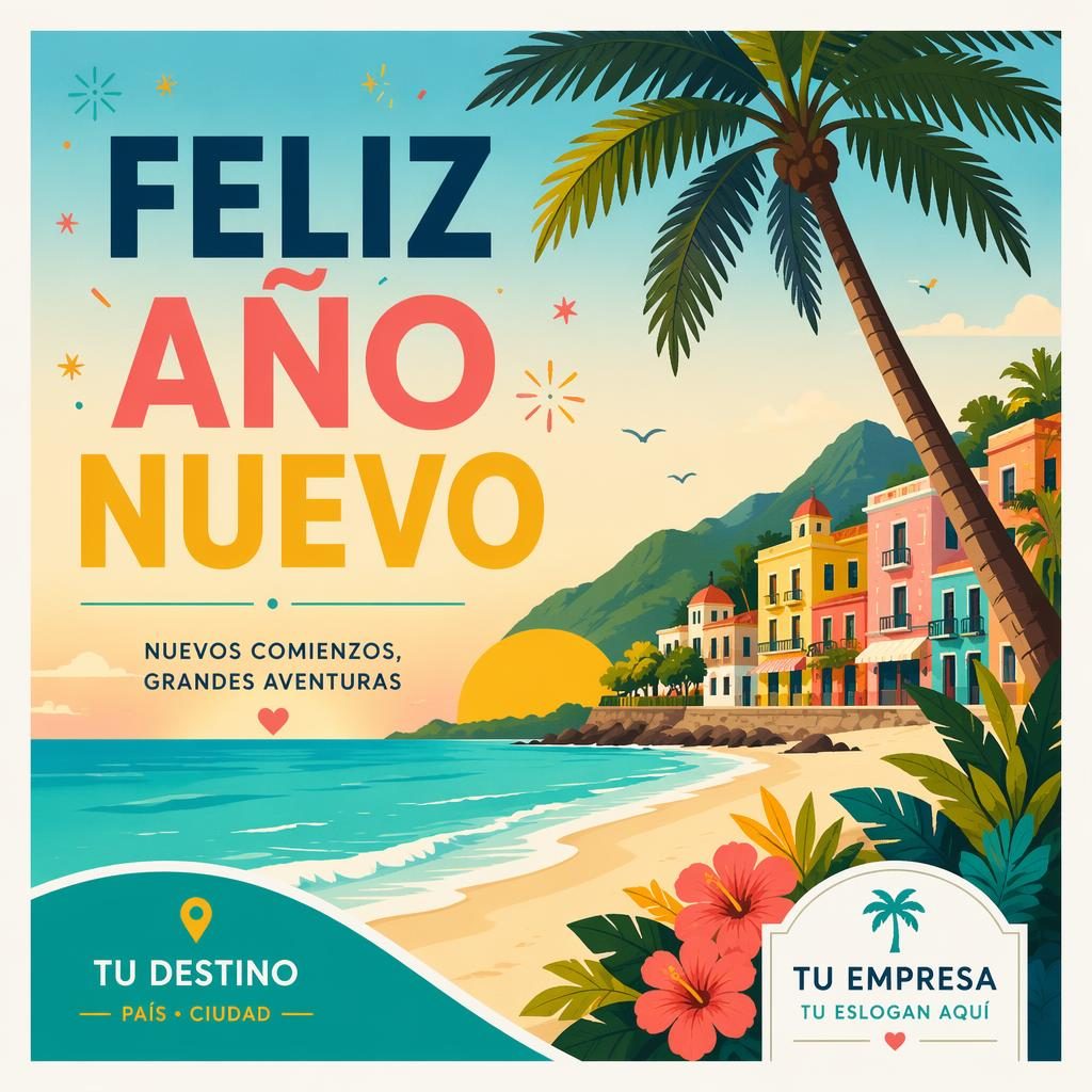 Postal de viaje minimalista suiza con ilustración tropical vibrante, tipografía de marcador y composición 6x4 alegre.