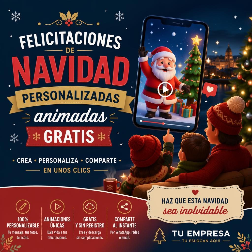 Diseño de postal navideña 6x4 con ilustración moderna, colores intensos, tipografía de marcador y ambiente festivo alegre