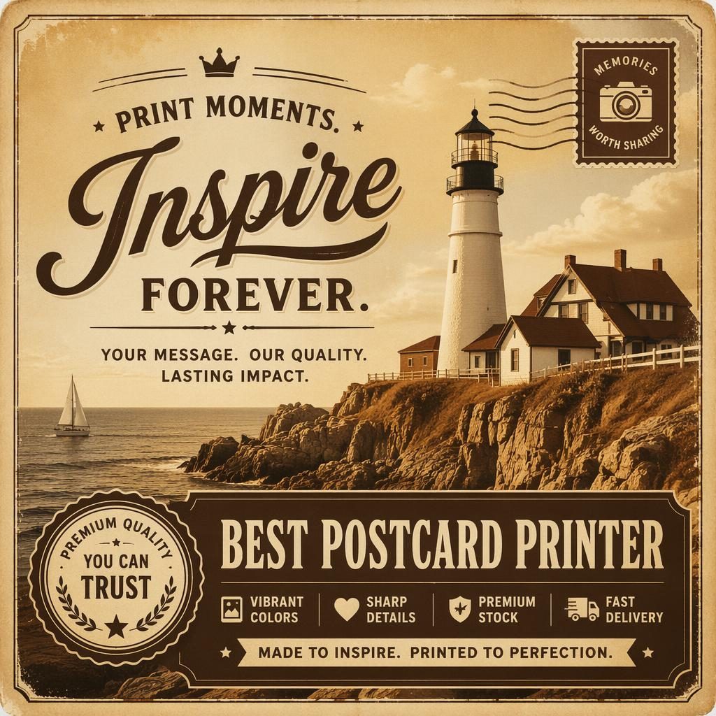 Vintage sepia 6x4 inspirational postcard design with classic illustration, warm mood, and sharp placeholder typography