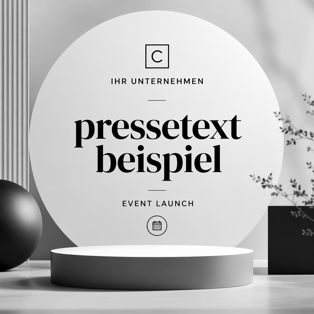 Minimalistisches 16:9 Headerbild in monochromer Optik mit zentrierter Typografie für Firmenname und Headline.