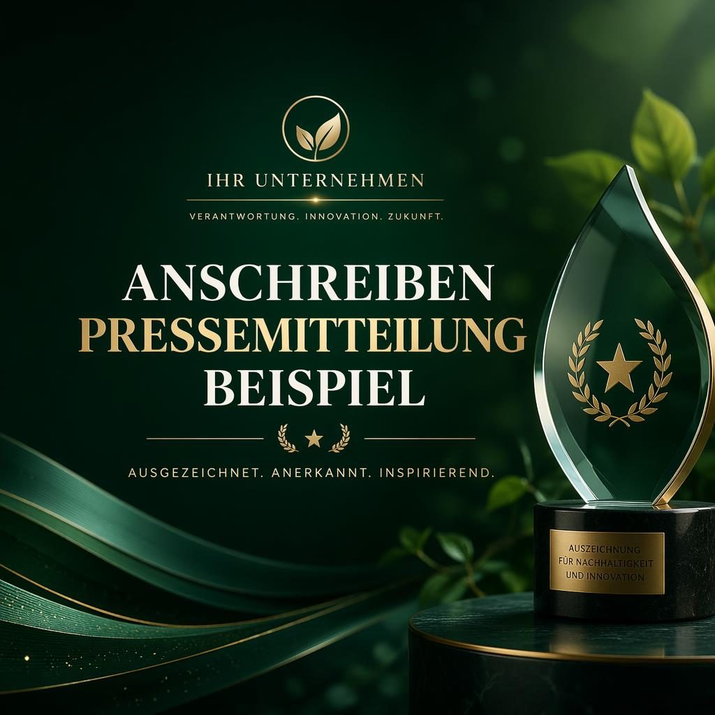 Luxuriöses 16:9 Headerbild in grüner Farbwelt mit Award-Szene, Platzhalter-Firmenname und klarer Typografie