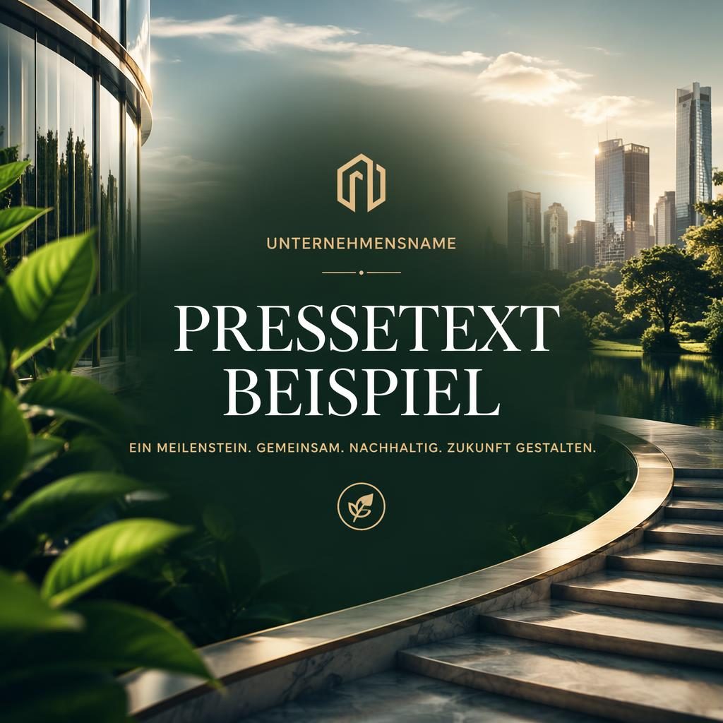 16:9 Hero-Banner in grüner Luxusoptik mit Platzhalter-Firmennamen, Headline und zentrierter Editorial-Komposition