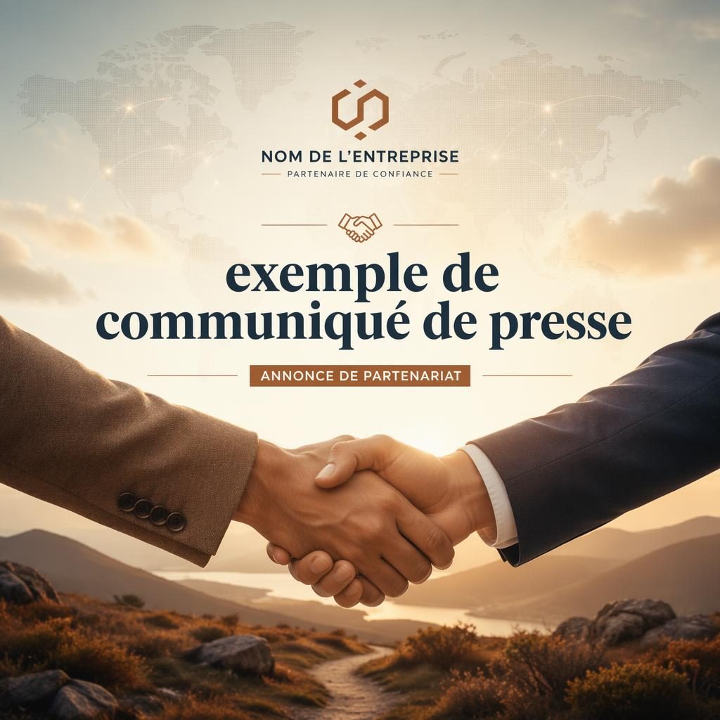 Bannière 16:9 éditoriale pour un partenariat, avec typographie sobre, nom d’entreprise fictif et palette terre chaude.