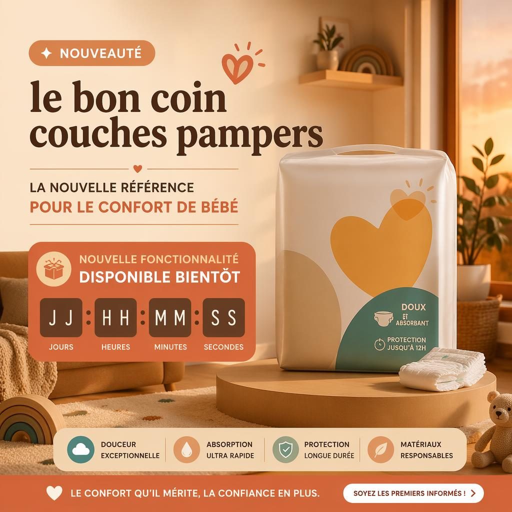 Affiche de lancement illustrée avec silhouette de produit, palette coucher de soleil, ambiance boutique chaleureuse et mise en page social media.