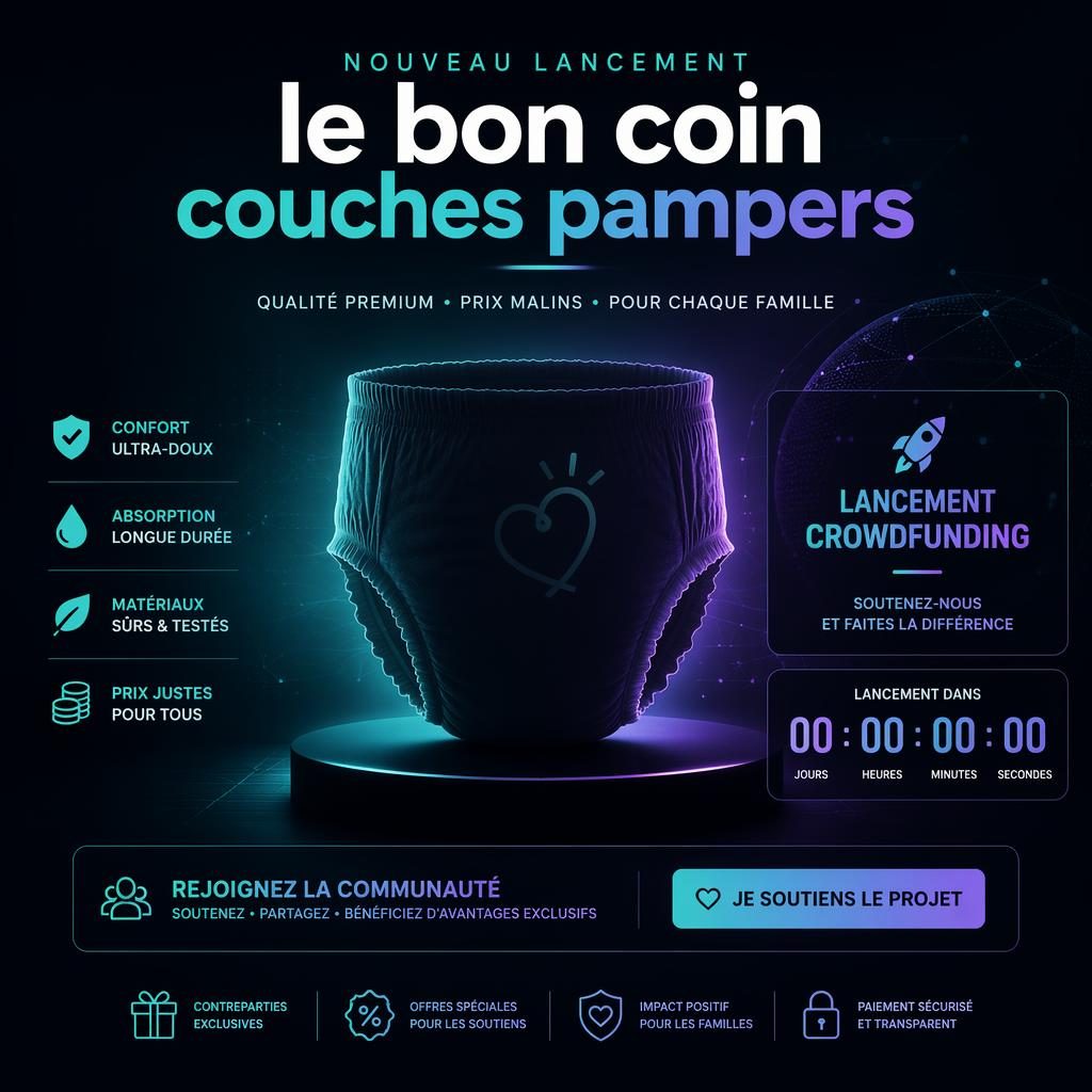 Affiche sombre et dramatique avec dégradé techno, silhouette de produit au centre et mise en page de lancement crowdfunding