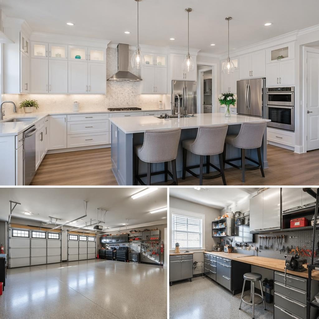 Bright luxury villa kitchen with wide-angle MLS-style framing, sharp focus, staged interior, and late-summer daylight