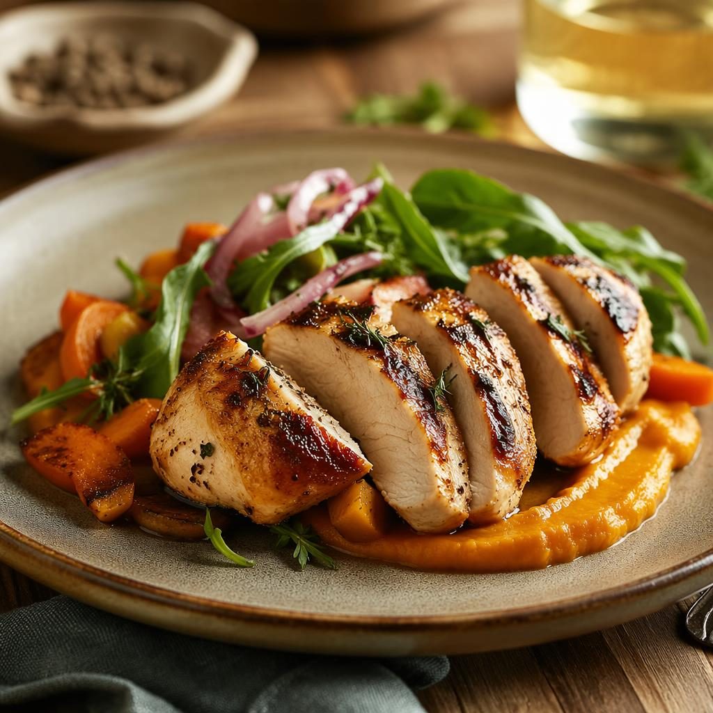 Editorial food photo of an elegantly plated cafe dish at a 45-degree angle in soft natural light.