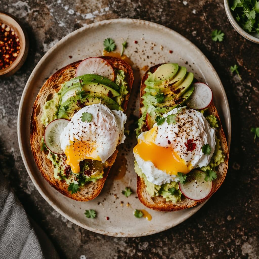 Top-down editorial photo of rustic street food toast on authentic plating in natural light with earthy tones.