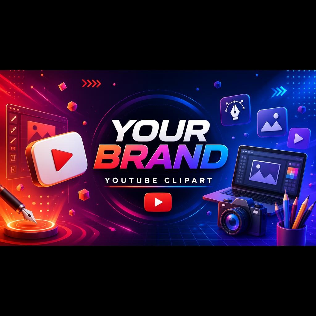 Futuristic YouTube channel art banner with vibrant gradient background, clean placeholder typography, and centered safe-zone layout.