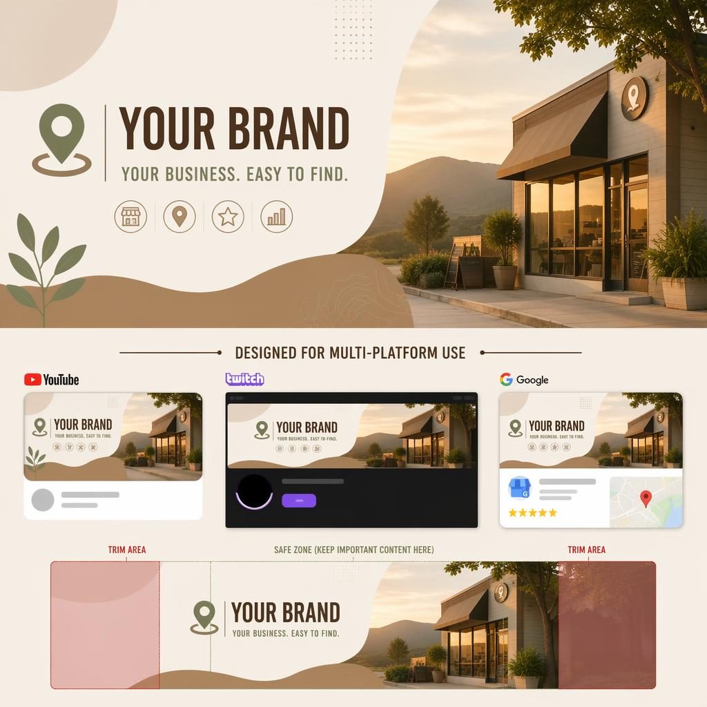 Minimalist multi-platform social cover banner in warm earth tones with centered placeholder brand name and tagline layout.