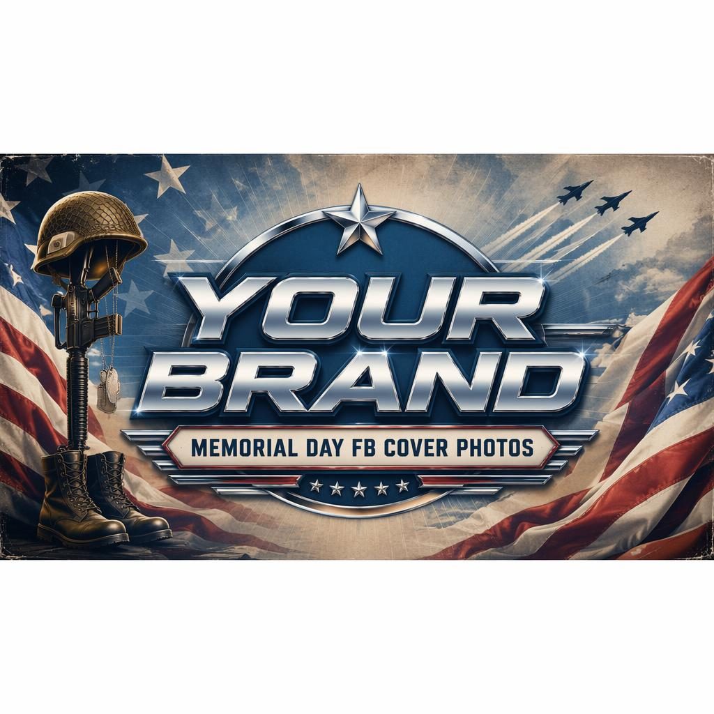 Vintage retro social cover banner with chrome y2k accents, placeholder brand typography, and centered safe-zone layout