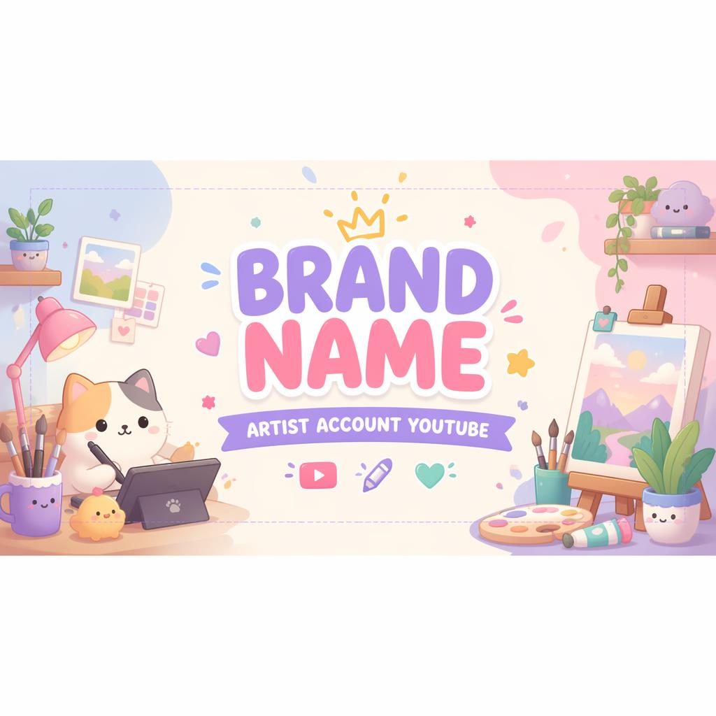 Playful pastel social cover banner with centered placeholder brand name and tagline, designed for Discord and YouTube crops.