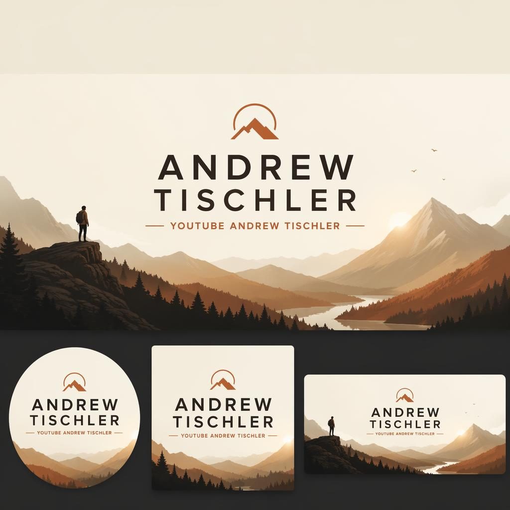 Minimalist YouTube channel art banner with warm earth tones, centered placeholder brand name and tagline, clean layout.