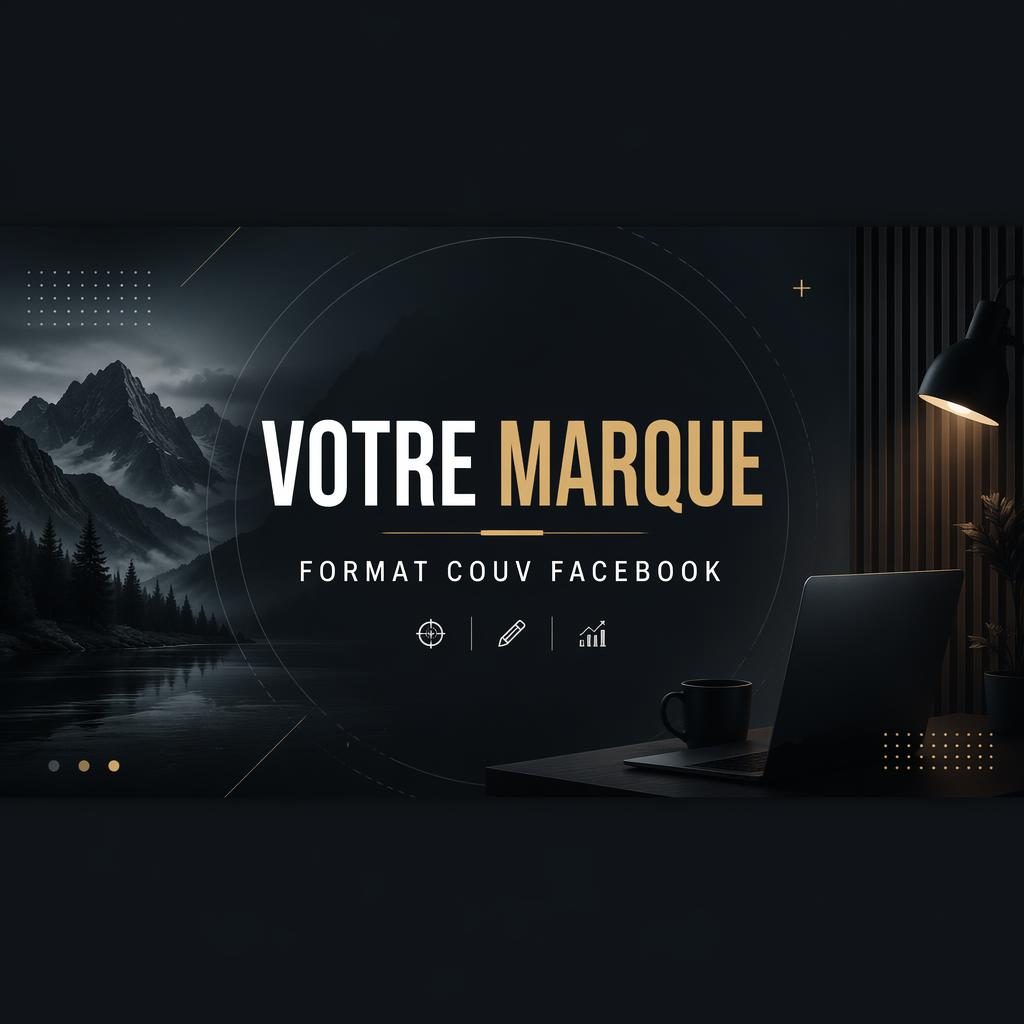 Bannière 16:9 sombre avec typographie de marque centrée, hiérarchie visuelle nette et zone sûre pour recadrages.