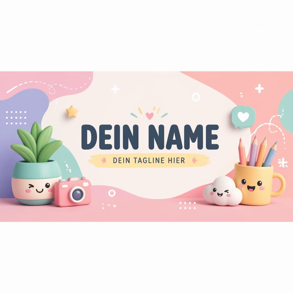 Verspieltes Social-Cover im Pastell-Look mit Markenname, Platzhalter-Typografie und zentrierter Safe-Zone.
