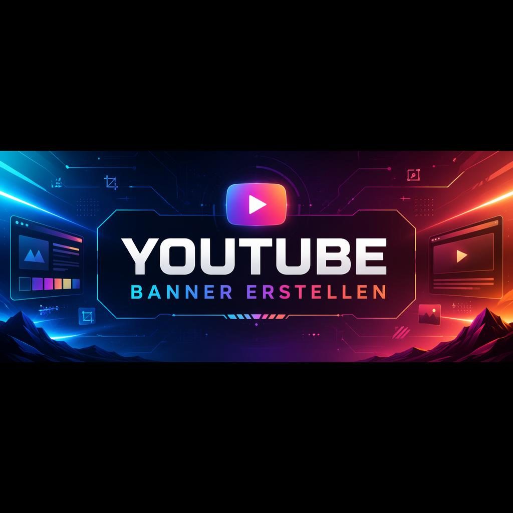 Futuristischer Social-Cover-Banner mit vibrantem Farbverlauf, zentrierter Platzhalter-Typografie und sicherer Komposition für mehrere Plattformen.