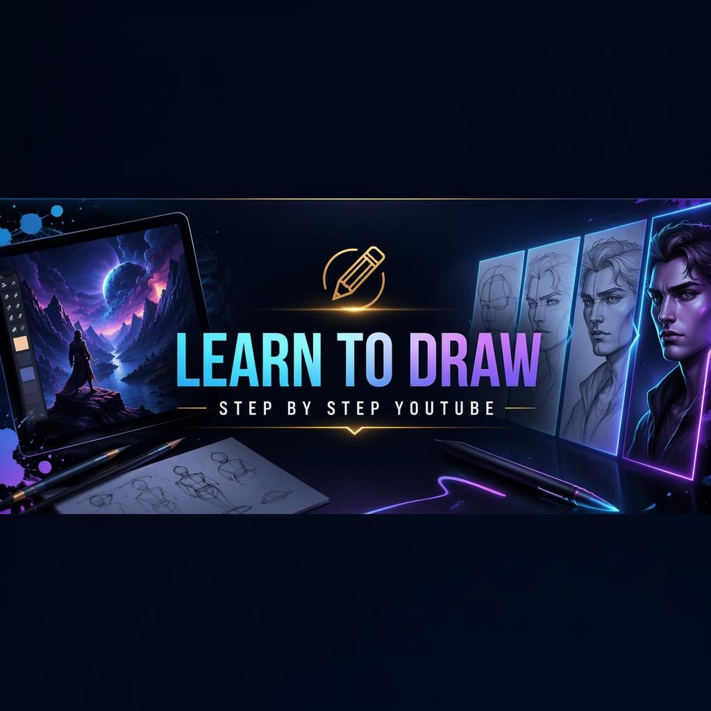 Luxury neon social cover banner with centered placeholder brand typography, cool glowing palette, and crop-safe layout