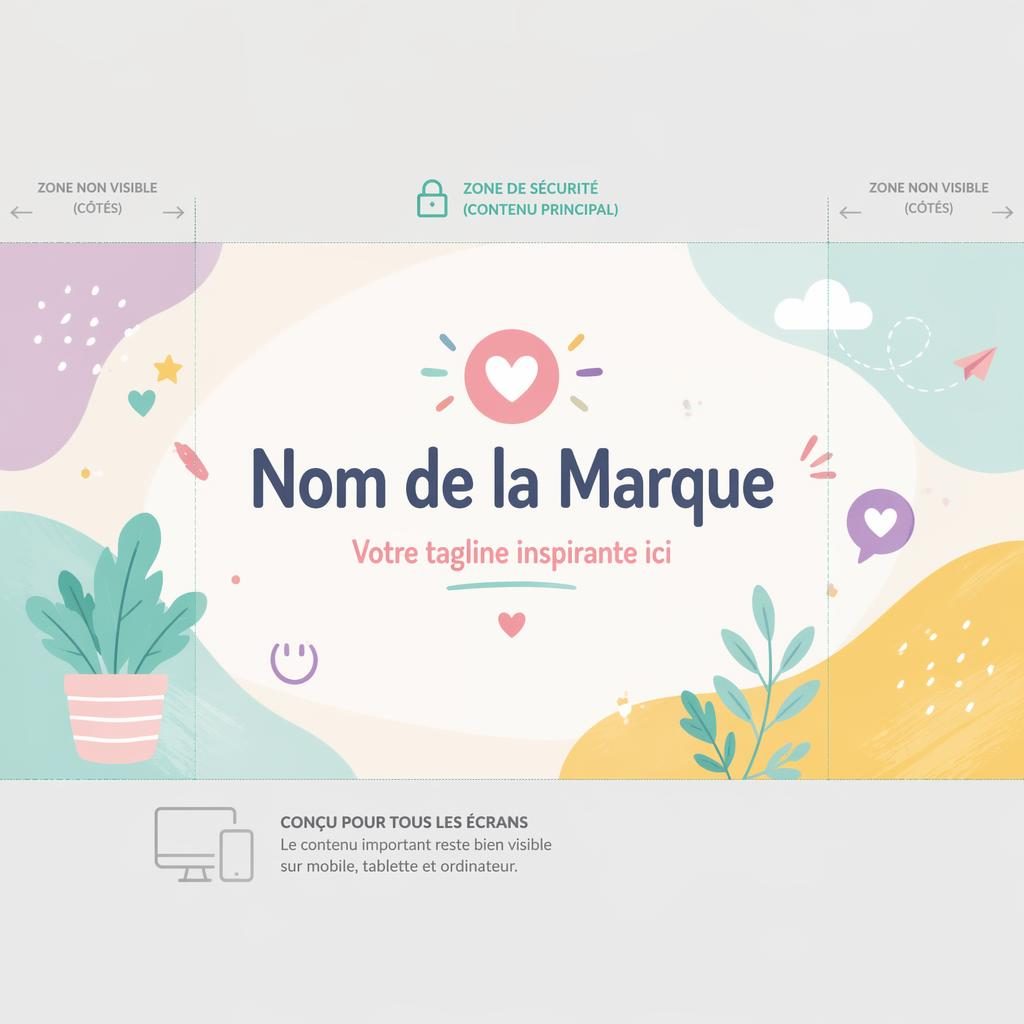 Bannière de couverture Facebook en illustration pastel, composition ludique centrée avec typographie de marque factice