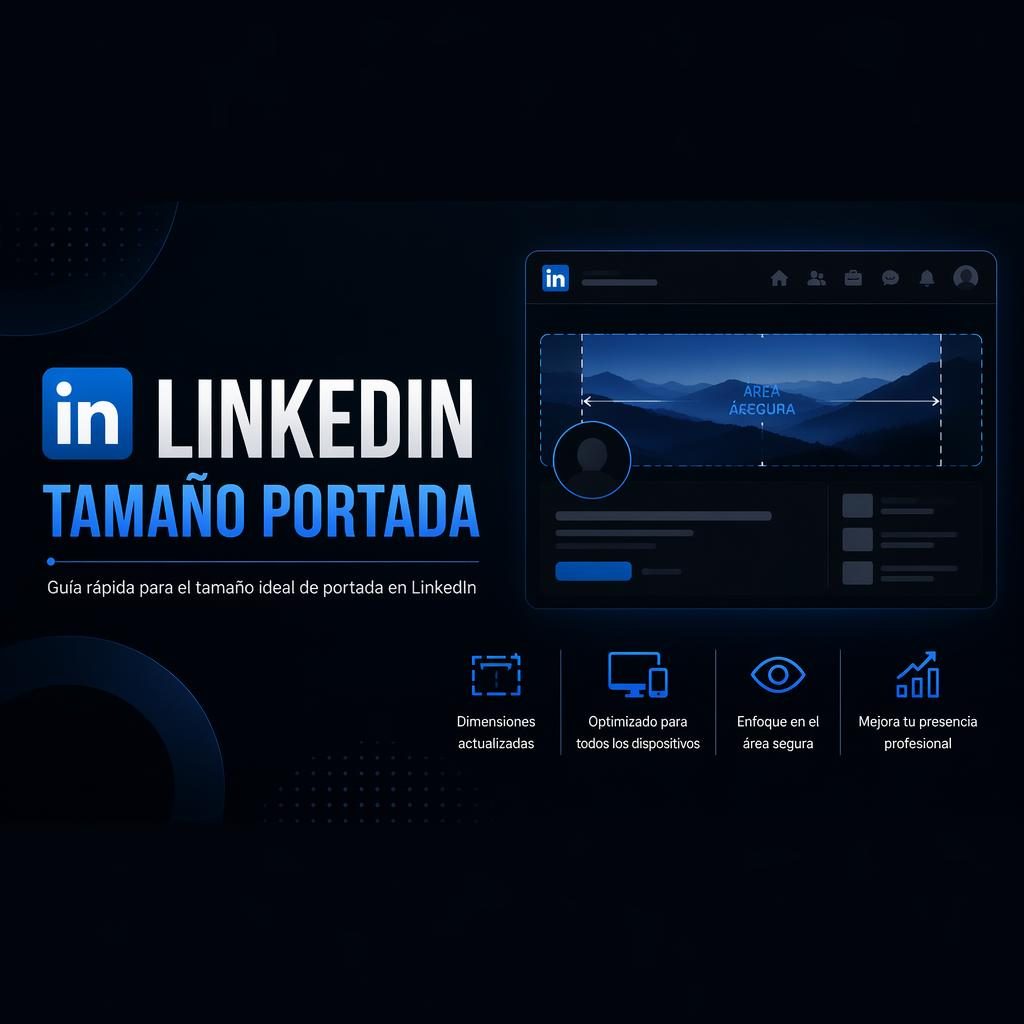 Banner horizontal oscuro para redes con jerarquía visual, tipografía de marca genérica centrada y composición segura