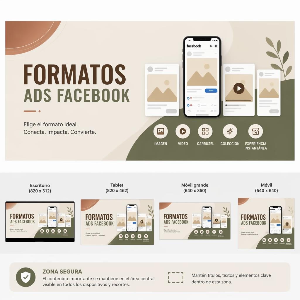 Banner horizontal minimalista para portada de Facebook, paleta tierra cálida, tipografía de marcador y composición centrada segura.