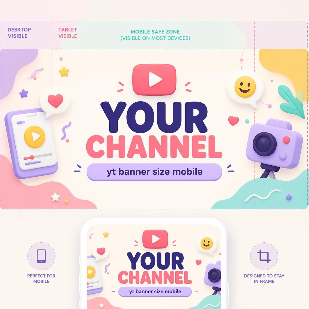 Playful pastel social cover banner illustration with centered placeholder brand name and tagline, designed for mobile-safe crops.