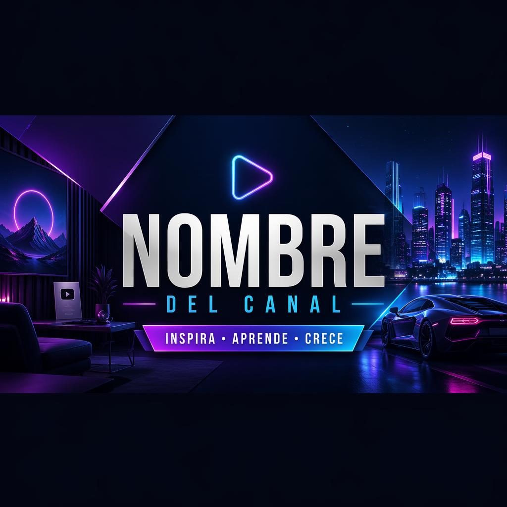 Banner horizontal 16:9 con diseño de lujo en paleta neón, tipografía de marcador de posición centrada y composición segura.