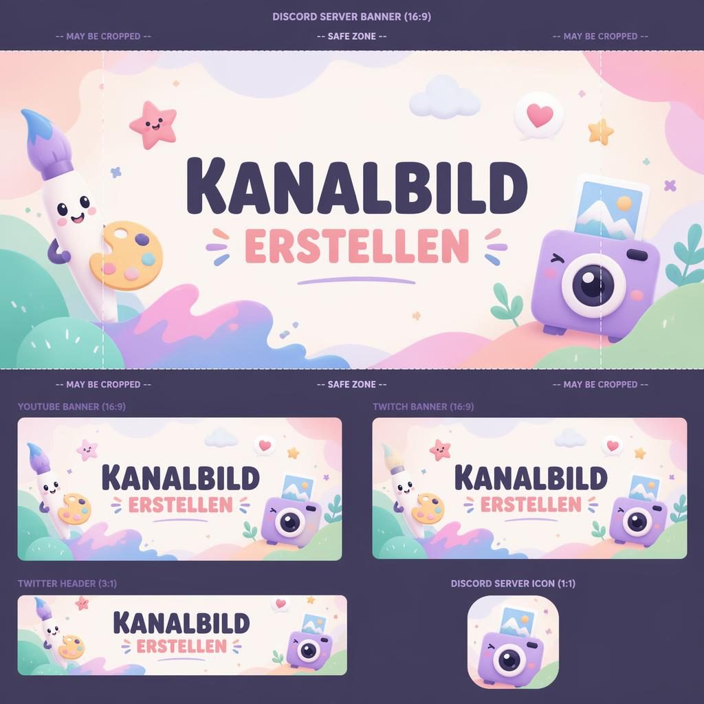 Verspieltes Discord-Server-Banner in sanften Pastellfarben mit zentraler Typo-Platzhalterfläche und sicherem Zuschnitt